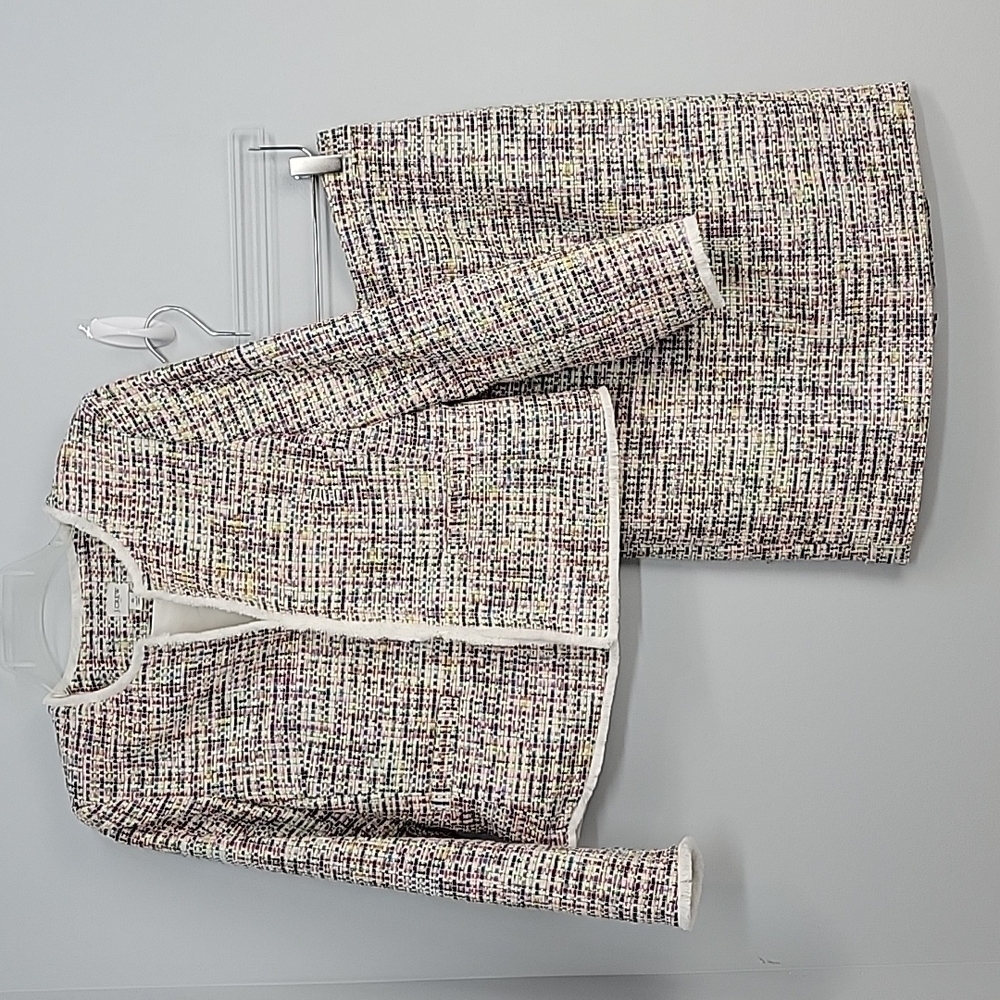 AL663 J Crew Rainbow Tweed Skirt Suit